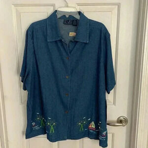 VTG NWT Jane Ashley Woman Sz 2X Denim Shirt 100%Cotton